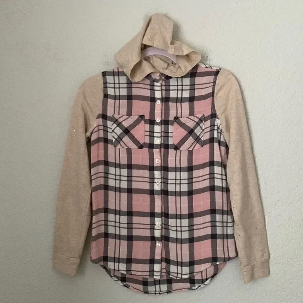 Justice Pink Gray Girls Shirt w/ Hood Size 14
